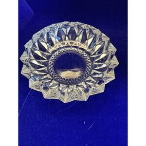 Vintage KIG Indonesia Diamond Cut‎ Glass Candy Bowl, Trinket Dish Or Ashtray
